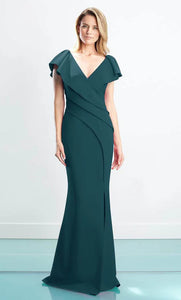 CAP SLEEVE V NECK TRUMPET GOWN WITH SLIT