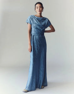 JACQUARD DRAPE FRONT MAXI DRESS