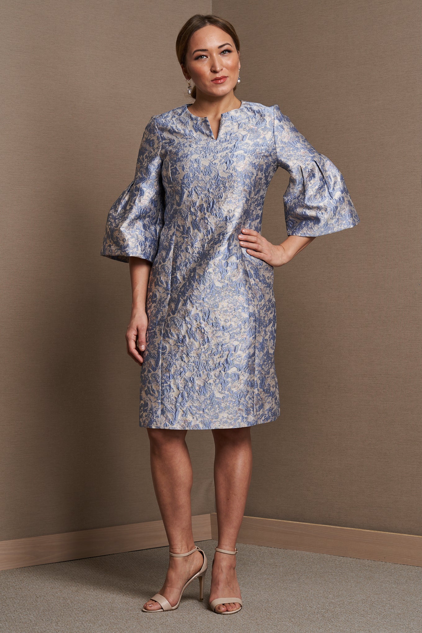 JACQUARD BELL SLEEVE DRESS